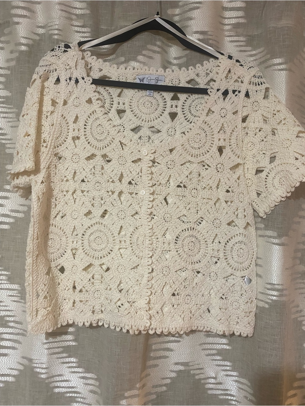 Jessica Simpson Cream Crochet Button-Front Blouse